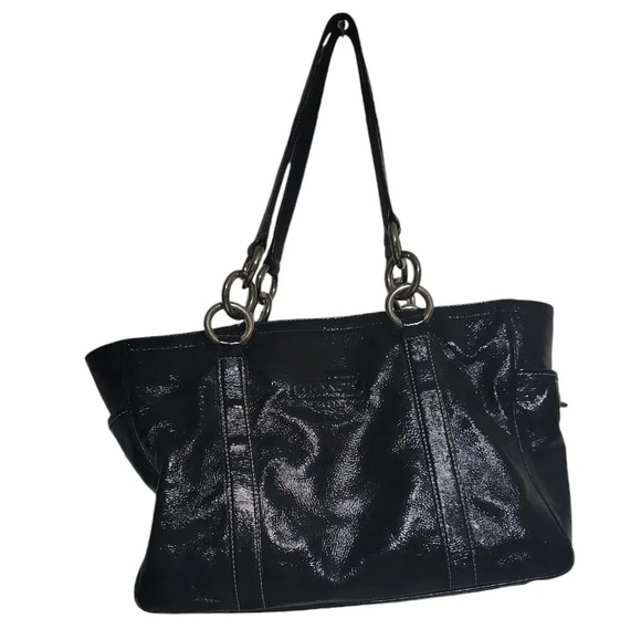 Coach Gallery F12839 Black Patent Leather Shoulder Tote – Turnlock Side Pockets - Picture 5 of 16